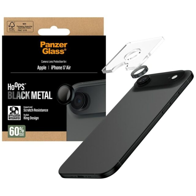 PanzerGlass Hoops Tempered Glass Lens Screen Protector for iPhone Air Black - imagine 4