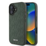DKNY PU Leather Grid Pattern Magsafe Zadní Kryt pro iPhone 16 Green