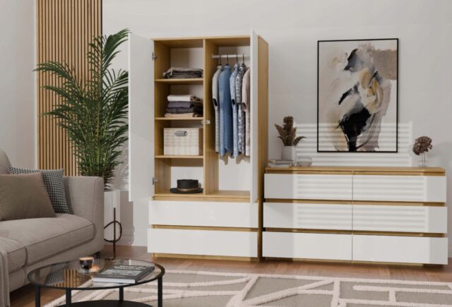 M6 MALWA CHEST OF DRAWERS 120 CM 6 DRAWERS OAK ARTISAN/WHITE - imagine 7