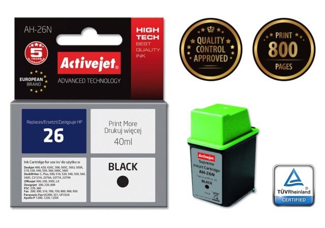 Activejet AH-26N Ink cartridge (replacement for HP 26 C51626A; Supreme; 40 ml; black) - imagine 2