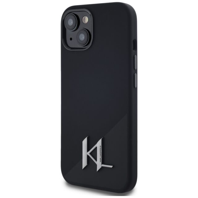 Case Karl Lagerfeld Silicone Shadow Metal Initial MagSafe for iPhone 15 black - imagine 2