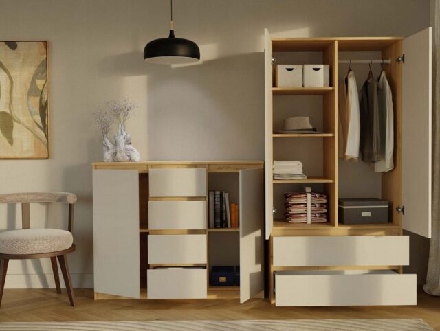 CHEST OF DRAWERS WITH 2 DOORS AND 4 DRAWERS  ARTISAN OAK/CASHMERE COLOUR - imagine 5