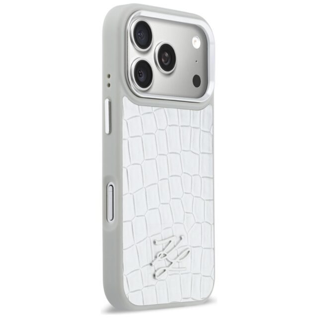 Etui Karl Lagerfeld Croco KL Script Logo  MagSafe do iPhone 17 Pro srebrny - imagine 4