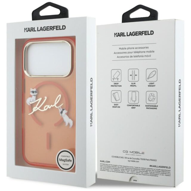 Case Karl Lagerfeld IML Choupettes Karl  Script Logo MagSafe for iPhone 17 Pro orange - imagine 8