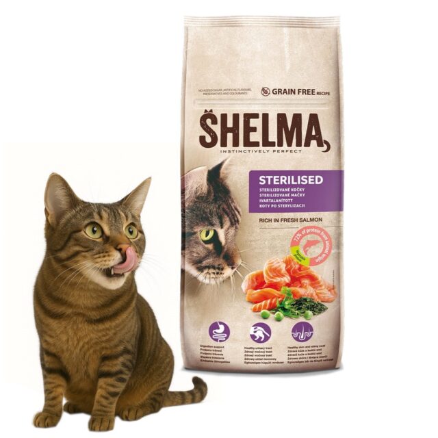 SHELMA Sterilised Salmon - dry cat food - 8kg - imagine 3