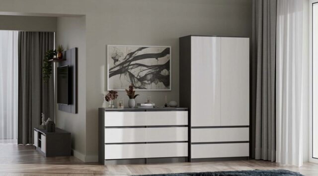 M6 MALWA CHEST OF DRAWERS 120 CM 6 DRAWERS ANTHRACITE/WHITE - imagine 8