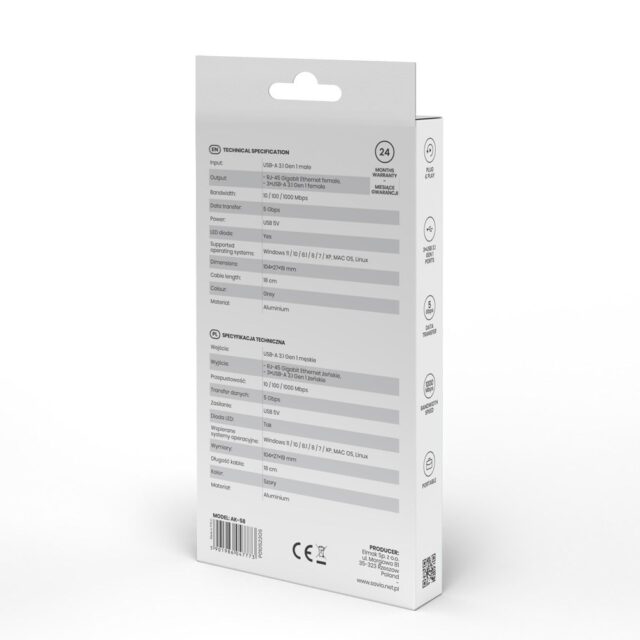 Savio AK-57 USB-A - 3 x USB-A HUB with RJ-45 Gigabit Ethernet adapter 5000 Mbit/s grey USB 3.2 Gen 1 (3.1 Gen 1) Micro-B 5000 Mbit/s Black - imagine 7