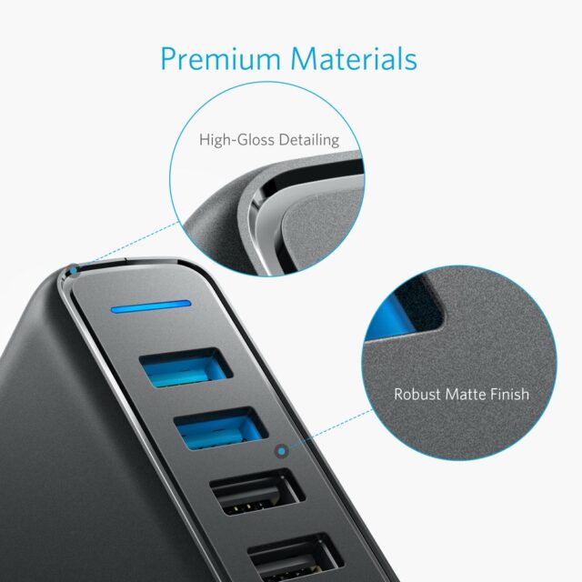 Anker PowerPort Speed 5  63W 5 Port USB Charger  Power Adapters with Quick Charge 3.0 - imagine 7