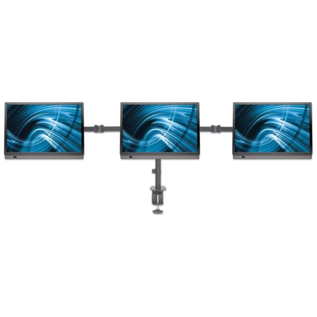 Manhattan TV & Monitor Mount  Desk  Double-Link Arms  3 screens  Screen Sizes: 10-27   Black  Clamp Assembly  Triple Screen  VESA 75x75 to 100x100mm  Max 7kg (each)  Lifetime Warranty - imagine 5