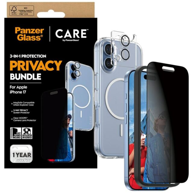 Zestaw ochronny CARE by PanzerGlass      Flagship Privacy 3w1 Etui+Szkło Prywatyzujące+Lens do iPhon - imagine 5