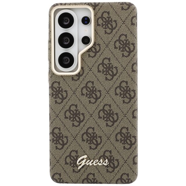 Guess PU 4G Script Metal Logo Magnetic Zadní Kryt pro Samsung Galaxy S26 Ultra Brown - imagine 4