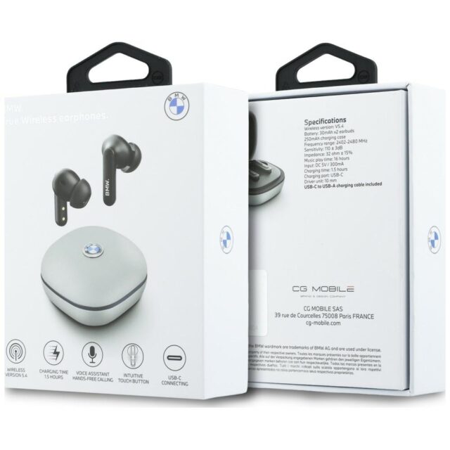 Headphones Bluetooth TWS BMW Leather      Metal Logo ENC taupe - imagine 6