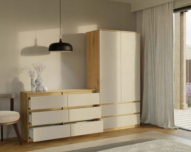 M6 MALWA CHEST OF DRAWERS 120CM 6 DRAWERS COLOUR ARTISAN OAK/CASHMERE - imagine 7
