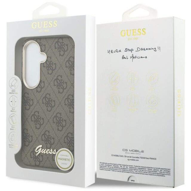 Guess PU 4G Script Metal Logo Magnetic Zadní Kryt pro Samsung Galaxy S26 Brown - imagine 9