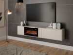 PHILIPPE TV cabinet 190x35.3x30 cashmere matte + small black fireplace - imagine 3