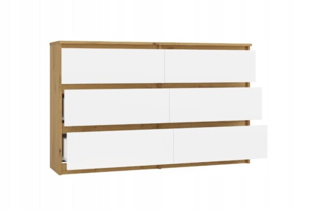 M6 MALWA CHEST OF DRAWERS 120 CM 6 DRAWERS OAK ARTISAN/WHITE - imagine 2