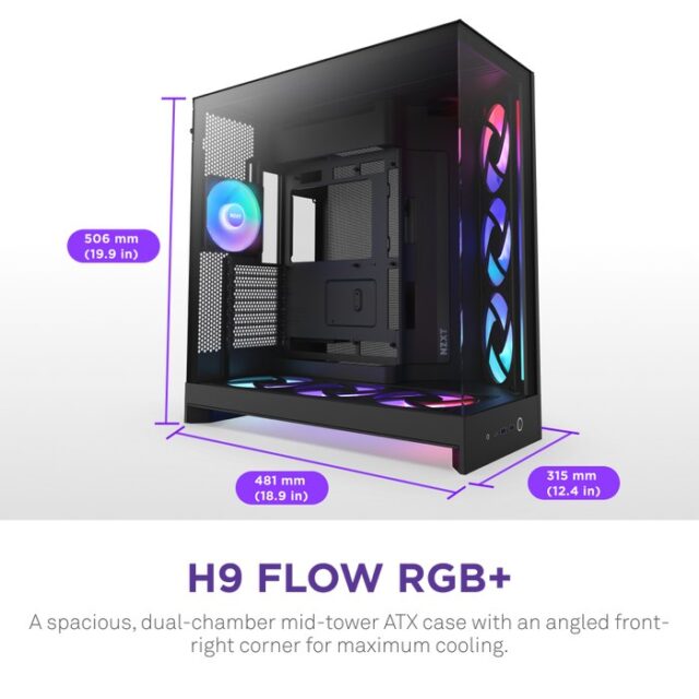 NZXT H9 Flow RGB+ Midi Tower Black - imagine 2