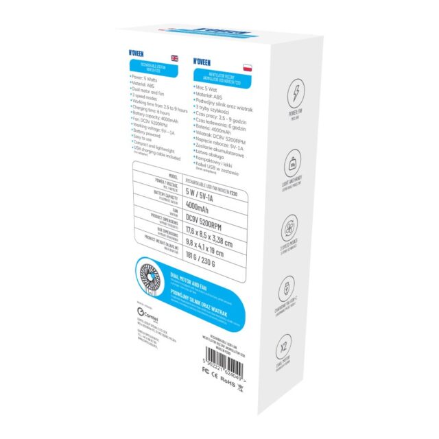 NOVEEN F220 USB rechargeable hand fan - imagine 6