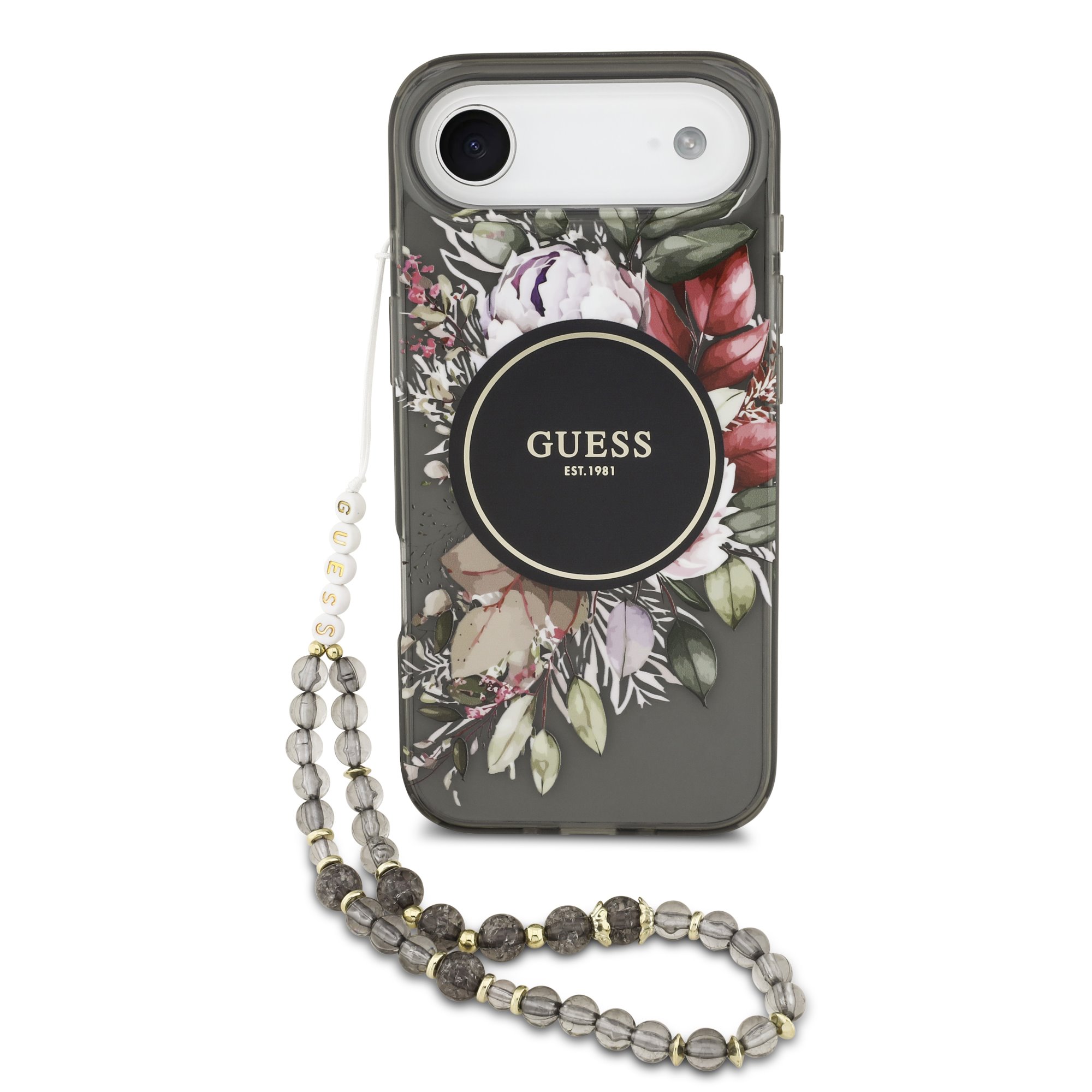 cps-9b382ea65996ee24e58eef12f5083d9c-2026-03-09-13-27-51 Guess IML Flowers Strap MagSafe Zadní Kryt pro iPhone Air Black - imagine 1