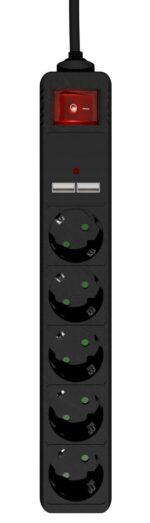 Gembird SPG5-U2-5-02 Power strip with USB charger  5 sockets  1.5 m  2x USB  black - imagine 3