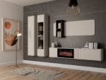 PHILIPPE TV cabinet 190x35.3x30 cashmere matte + small black fireplace - imagine 5