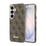 Guess PU 4G Script Metal Logo Magnetic Zadní Kryt pro Samsung Galaxy S26 Brown