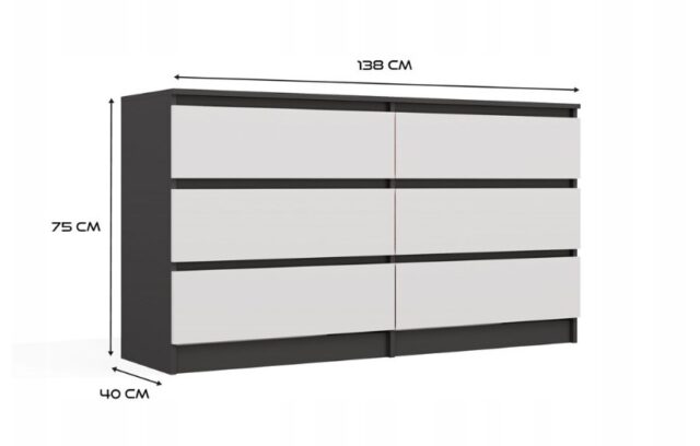 M6 MALWA CHEST OF DRAWERS 140 CM 6 DRAWERS ANTHRACITE/WHITE - imagine 7
