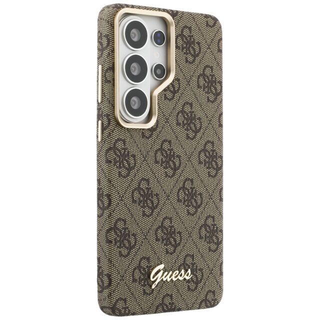 Guess PU 4G Script Metal Logo Magnetic Zadní Kryt pro Samsung Galaxy S26 Ultra Brown - imagine 5