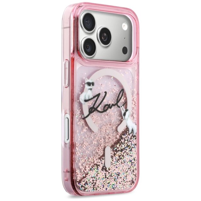 Case Karl Lagerfeld Liquid Glitter Karl  Script Logo MagSafe for iPhone 17 Pro Max pink - imagine 4