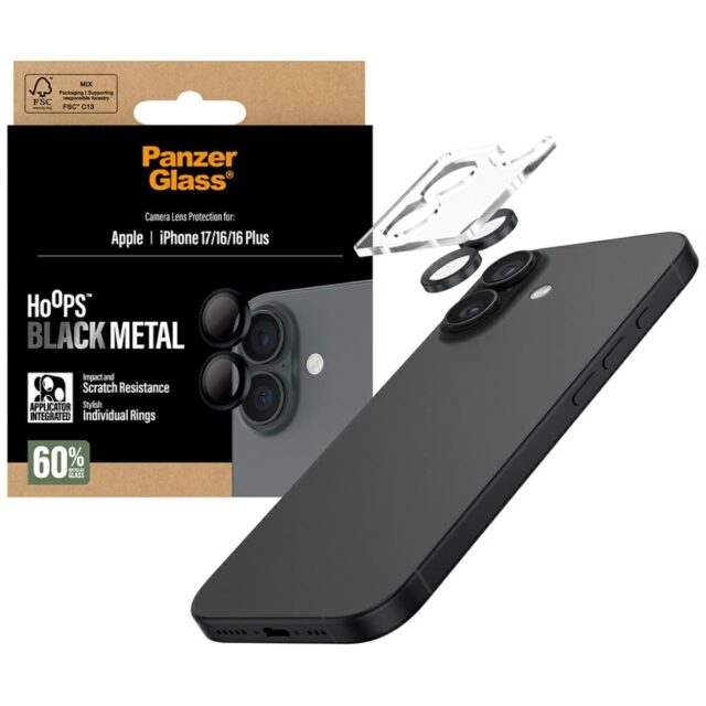 PanzerGlass Hoops Tempered Glass Lens Screen Protector for iPhone 17 / 16 / 16 Plus Black - imagine 4