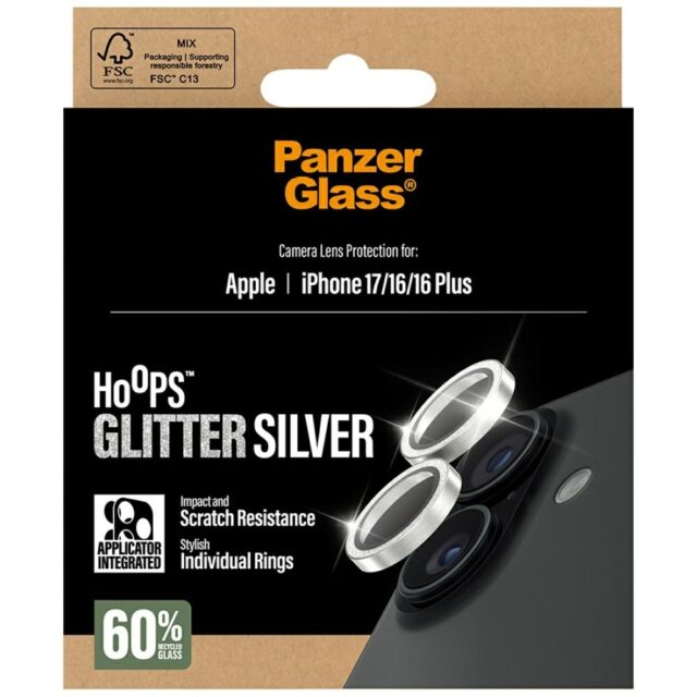 Tempered glass lens protector PanzerGlass Hoops Glitter for iPhone 17 / 16 / 16 Plus silver - imagine 5