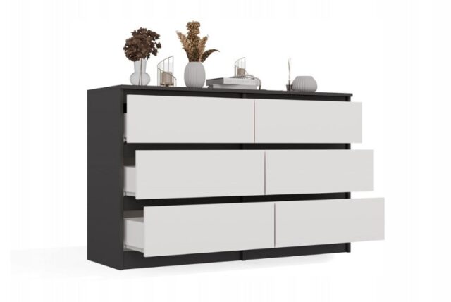 M6 MALWA CHEST OF DRAWERS 120 CM 6 DRAWERS ANTHRACITE/WHITE - imagine 3