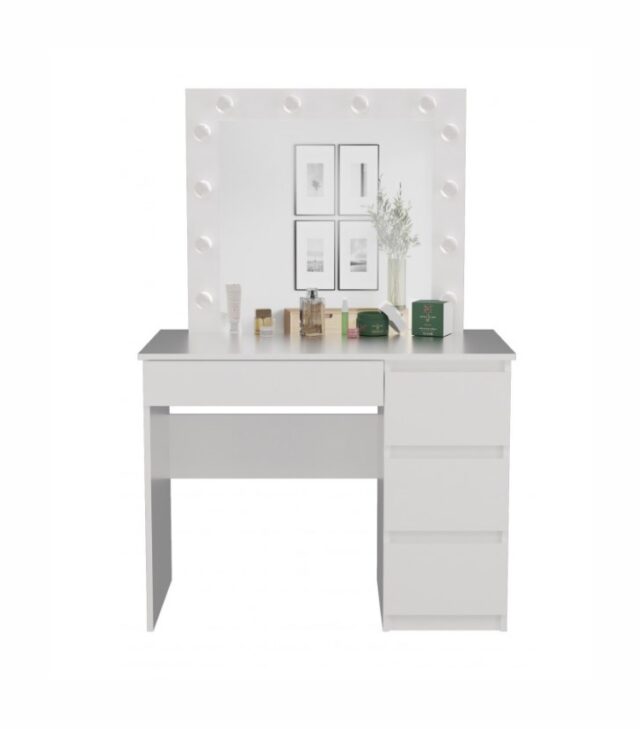 MIJAS DESK SET  RIGHT-HANDED  WHITE + MARINA MIRROR - imagine 2