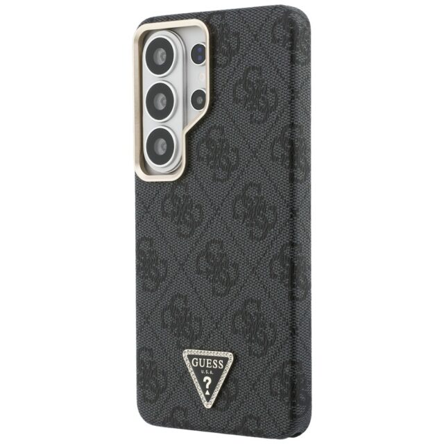 Guess PU Leather 4G Strass Triangle Logo Gold Frame Magnetic Zadní Kryt pro Samsung Galaxy S26 Ultra Black - imagine 3