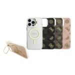 Guess PC/TPU Electroplated Stand Camera Frame MagSafe Zadní Kryt s Vyměnitelným Pozadím pro iPhone 16 Pro Max