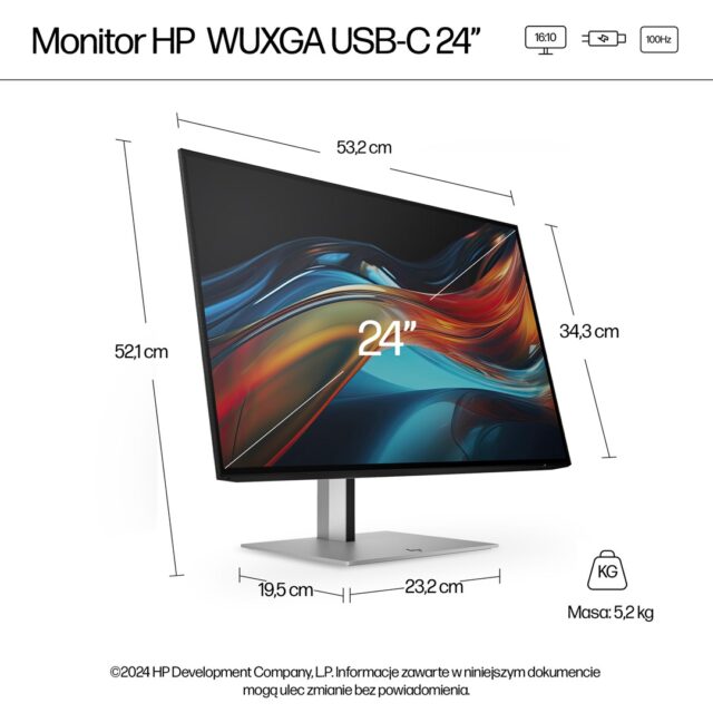 HP Series 7 Pro 24 inch WUXGA USB-C Monitor - 724pu - imagine 4