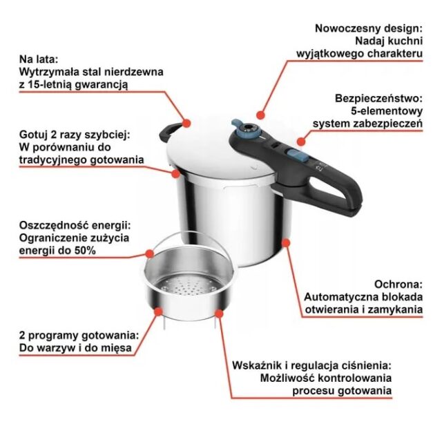 Pressure cooker TEFAL SECURE TRENDY 8L P2584401 - imagine 3