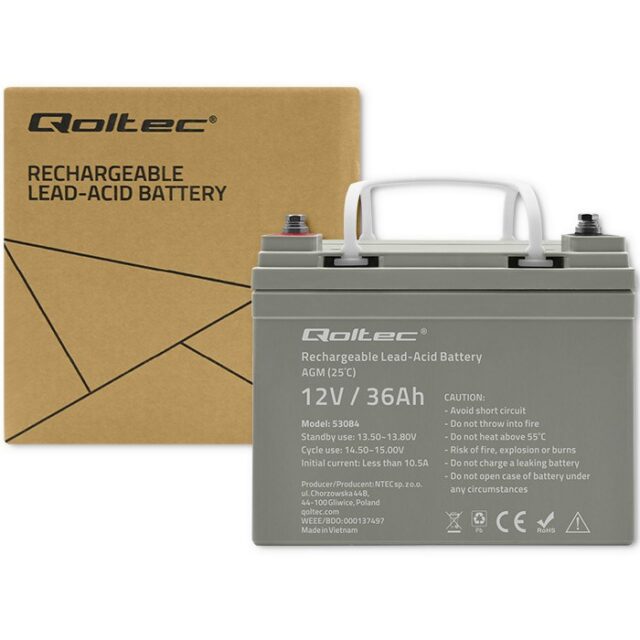 Qoltec  Akumulator AGM | 12V | 36Ah | Bezobsługowy | Wydajny | LongLife | do UPS  skutera - imagine 5