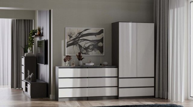 M6 MALWA CHEST OF DRAWERS 140 CM 6 DRAWERS ANTHRACITE/WHITE - imagine 9
