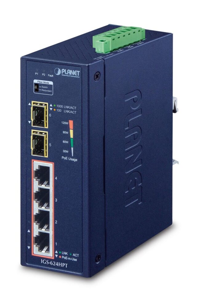 PLANET IGS-624HPT network switch Unmanaged Gigabit Ethernet (10/100/1000) Power over Ethernet (PoE) Blue - imagine 2
