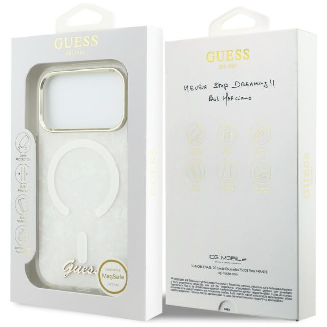 Etui Guess IML Shell Script Metal         MagSafe do iPhone 17 Pro Max biały - imagine 8