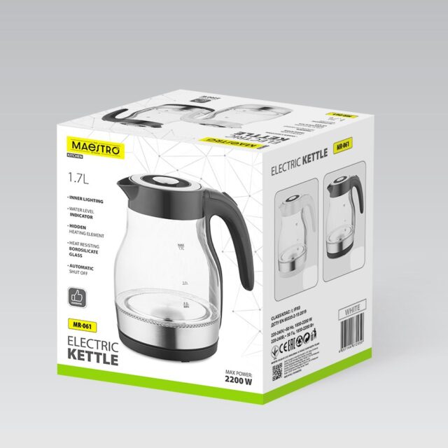 Czajnik elektryczny szklany 2200W MR-061-BLACK MAESTRO - imagine 7