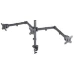 Manhattan TV & Monitor Mount  Desk  Double-Link Arms  3 screens  Screen Sizes: 10-27   Black  Clamp Assembly  Triple Screen  VESA 75x75 to 100x100mm  Max 7kg (each)  Lifetime Warranty