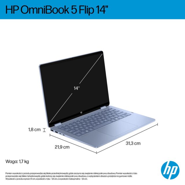 HP OmniBook 5 Flip 14-fp0004nw Core 5 120U 14 2K Touch IPS 300nits 16GB LPDDR5 5200 SSD512 Intel Graphics Cam 1080p 68Wh Win11 Blue Sky 2Y - imagine 4