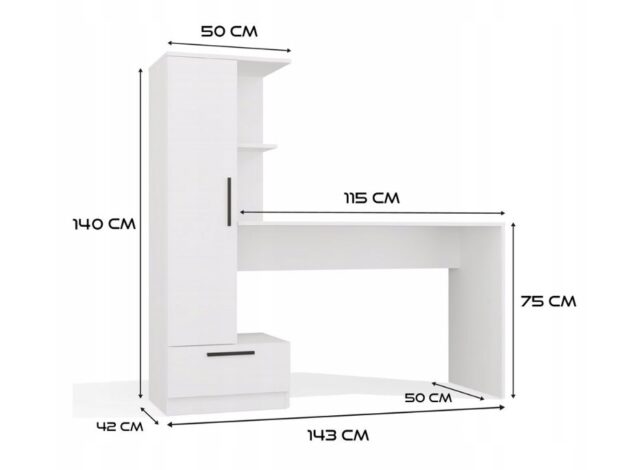 Cosmo Desk + Bookcase Set  White - imagine 7
