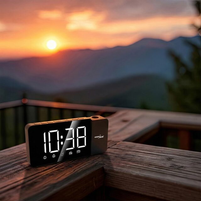 Digital LED clock radio with GreenBlue projector  FM radio  alarm  12/24 clock  5V DC USB power supply + CR2032  GB172 - imagine 3