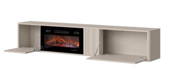 PHILIPPE TV cabinet 190x35.3x30 cashmere matte + small black fireplace - imagine 2