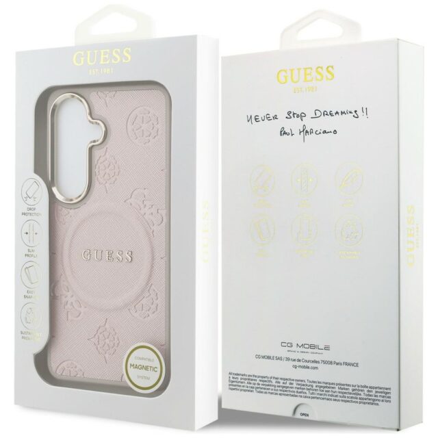 Case Guess Saffiano Peony Embossed Ring  MagSafe for Samsung Galaxy S26 Plus pink - imagine 8