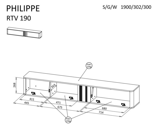 PHILIPPE TV cabinet 190x35.3x30 cashmere matte + small black fireplace - imagine 6