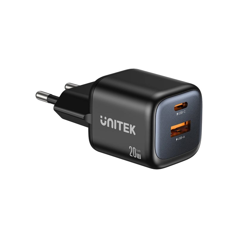 cps-b1c8f55bd2073d5075fff6f8518c60d1-2026-03-30-06-09-35 UNITEK WALL CHARGER 2X GAN USB-A & USB-C 20W BLACK - imagine 1